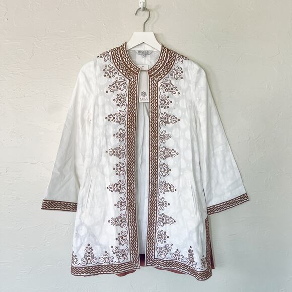 Sulu Collection White and Brown Embroidered Jacket Small NWT - Picture 1 of 6
